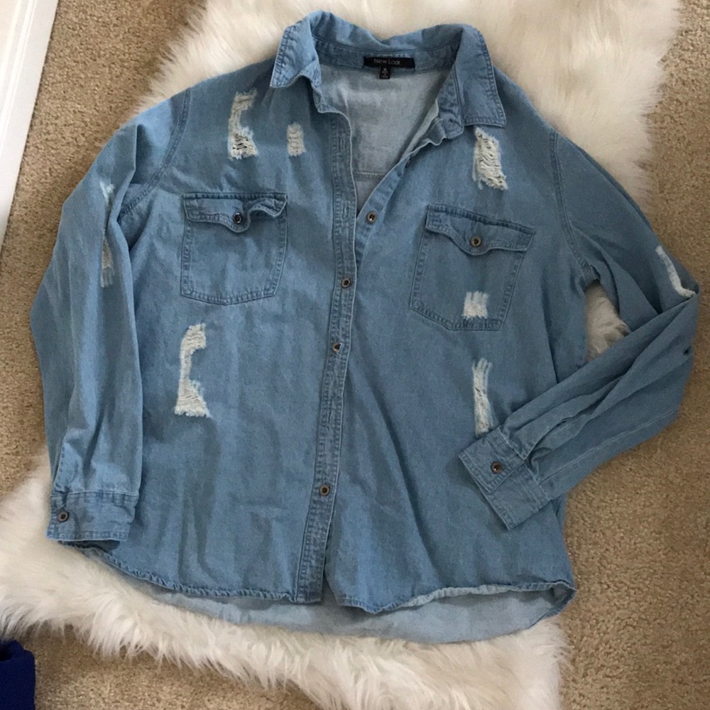 New look distressed denim button down